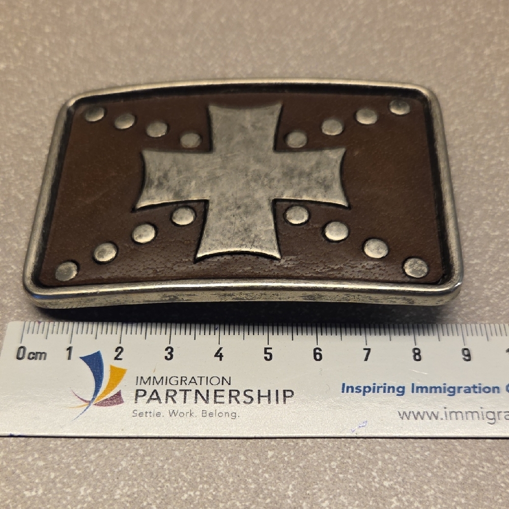 Brown and Silver Cross Belt Buckle
